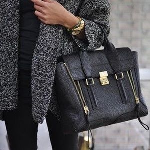 Philip Lim - Medium Pashli Satchel Black Textured Calfskin